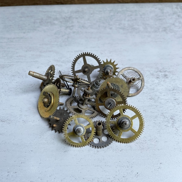 Vintage Clock Parts- Gears- Cogs- Clock Repair Steampunk Altered Art- Mixed Media- Repurpose