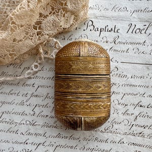 Antique Straw Work Match Vesta Case with Bone Striker- Early 19th Century France