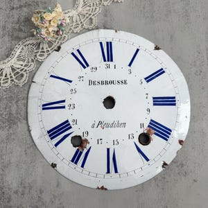 Cadran d'horloge ancien français en émail - Chiffres romains bleus