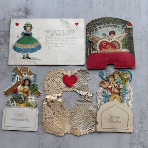 Cartes vintage pour la Saint-Valentin, papier éphémère, victorien découpé, Be My Valentine, cartes à déplier
