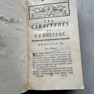 Antique French Book, 1700&#39;s Les Caracteres de La Bruyere