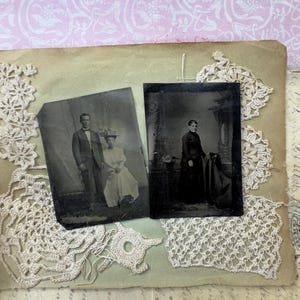 Antique Tintype Photographs (2) 19th Century Portraits of Woman, Couple