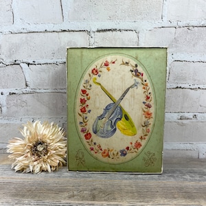Vintage French Box- Perfume Cologne with Silk Top Musical Stringed Instruments- Bourjois Paris