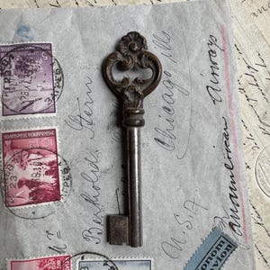 Antique French Ornate Barrel Key with Scrollwork Bow
