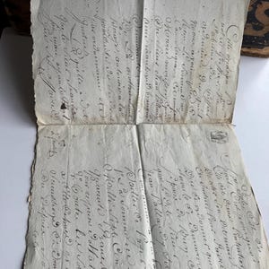 Documento francés antiguo del siglo XIX, elegante escritura a mano, 4 páginas, papel efímero
