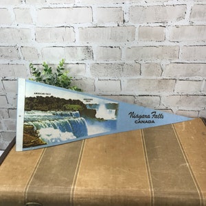 Vintage Pennant- Niagara Falls Canada- Light Blue Felt Souvenir Flag Waterfall- Horseshoe Falls- American Falls