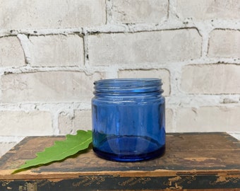 Blue Glass Jar- Large Noxzema Face Cream Jar- Cobalt Blue- Powder Room Decor