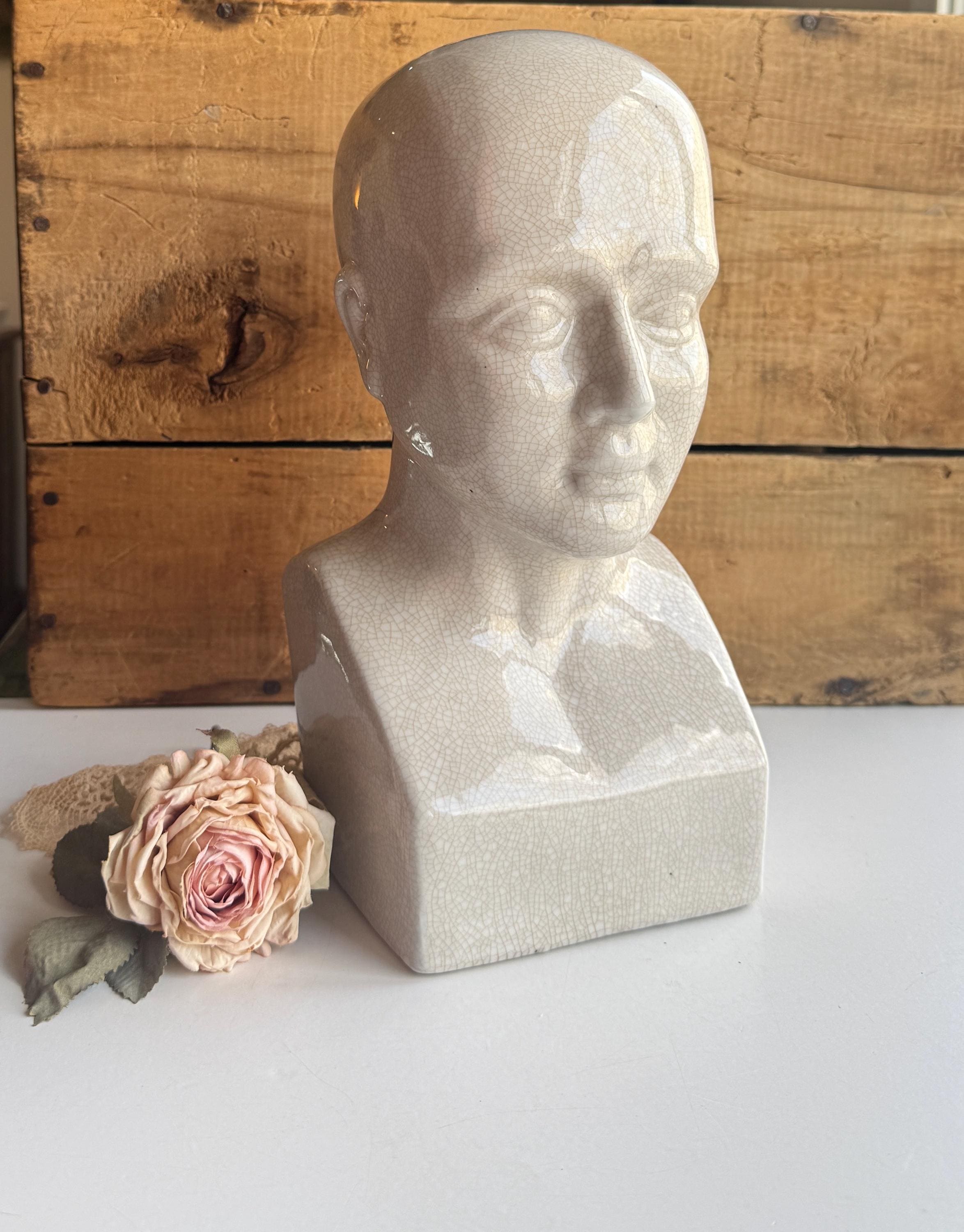 Buste Phrénologie Ancien – Tête Médecine – Porcelaine Blanche – H 20 Cm – Déco Curiosité