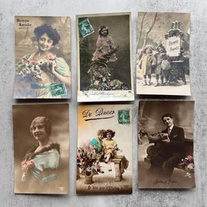 Cartoline francesi antiche, cartoline d'epoca dalla Francia con scritte in corsivo dei primi anni del 1900, effimere di carta