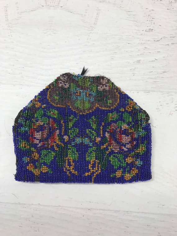 Antique Beaded Purse with Silk Lining- Cobalt Blu… - image 1