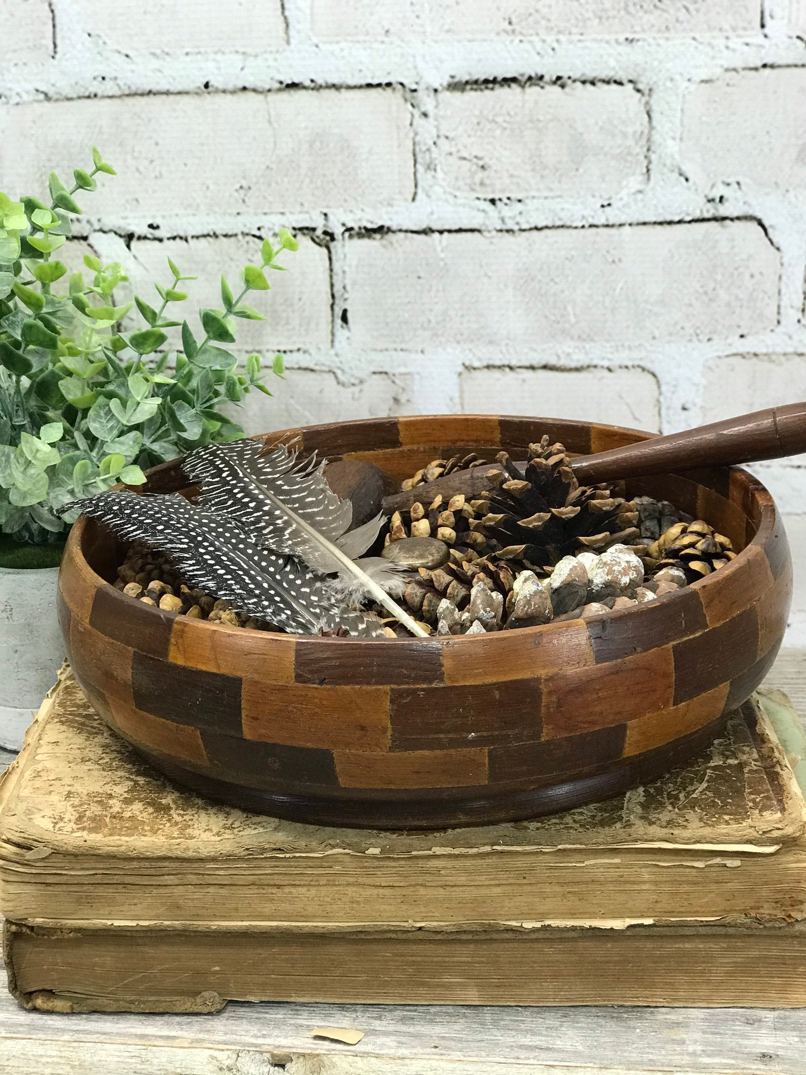 Vintage Wooden Nut Bowl with Mallet Hammer Mid Century Decor Etsy