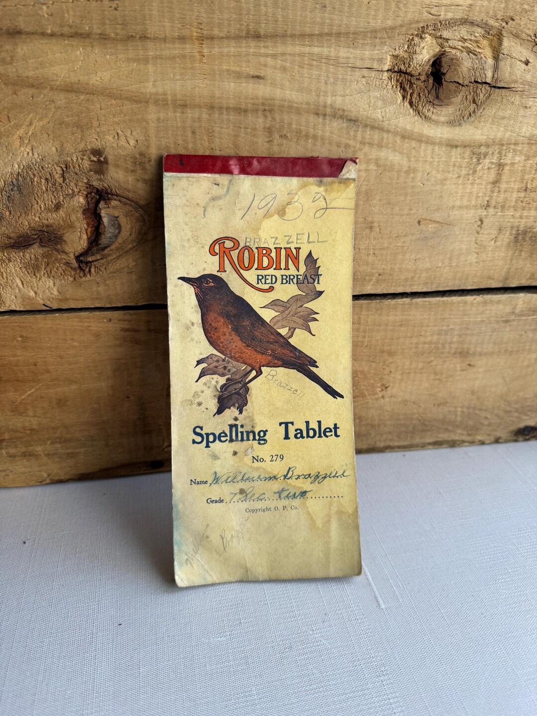 Schoolhouse- Vintage 1930's Robin Red Breast Spelling Tablet ...