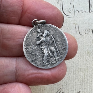 Vintage French St. Christopher Medal- Patron Saint of Travelers- Auto Racing Scene- Double Sided