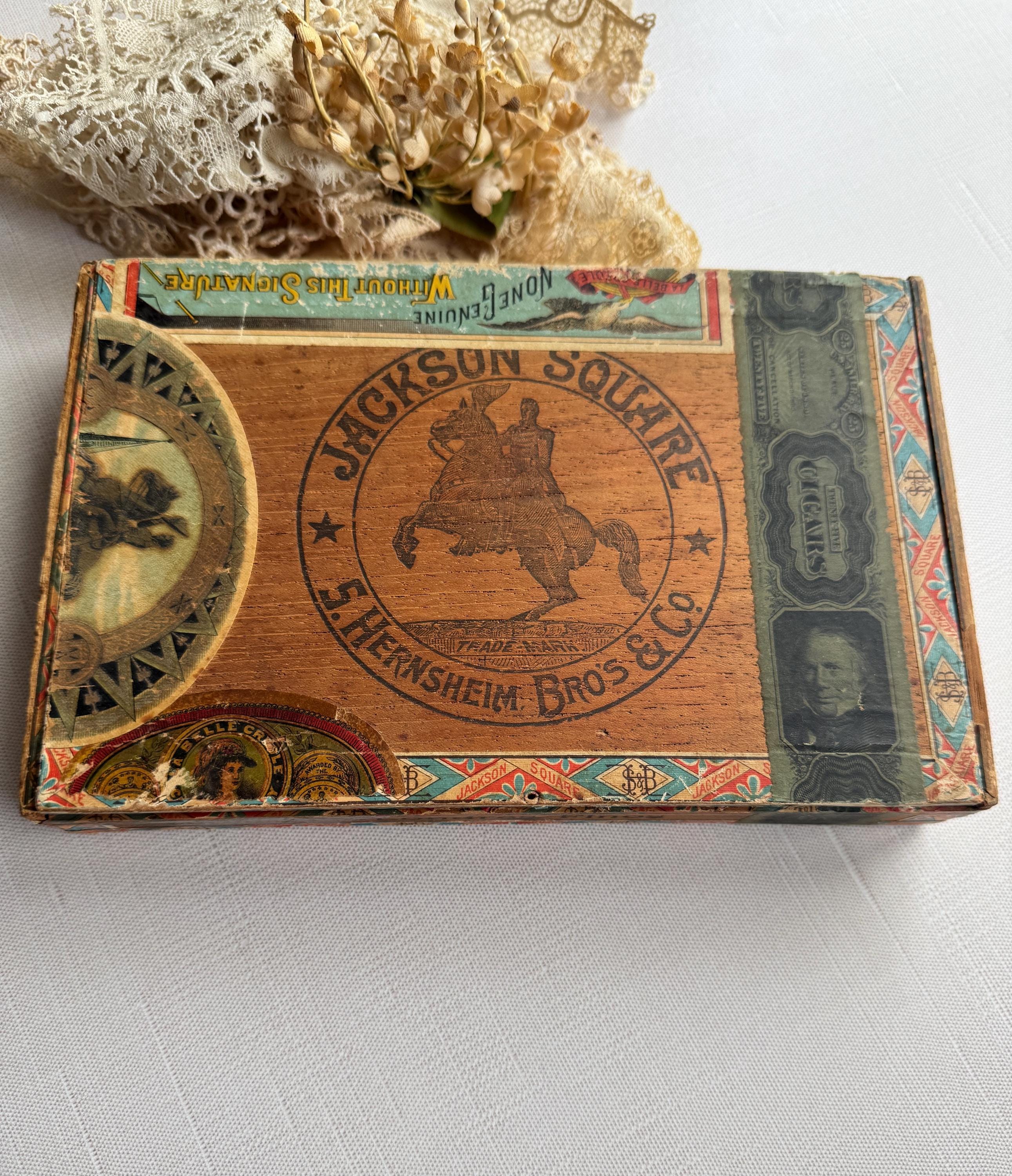 Vintage Wooden Cigar Box, Jackson Square Cigars With Nice Graphics