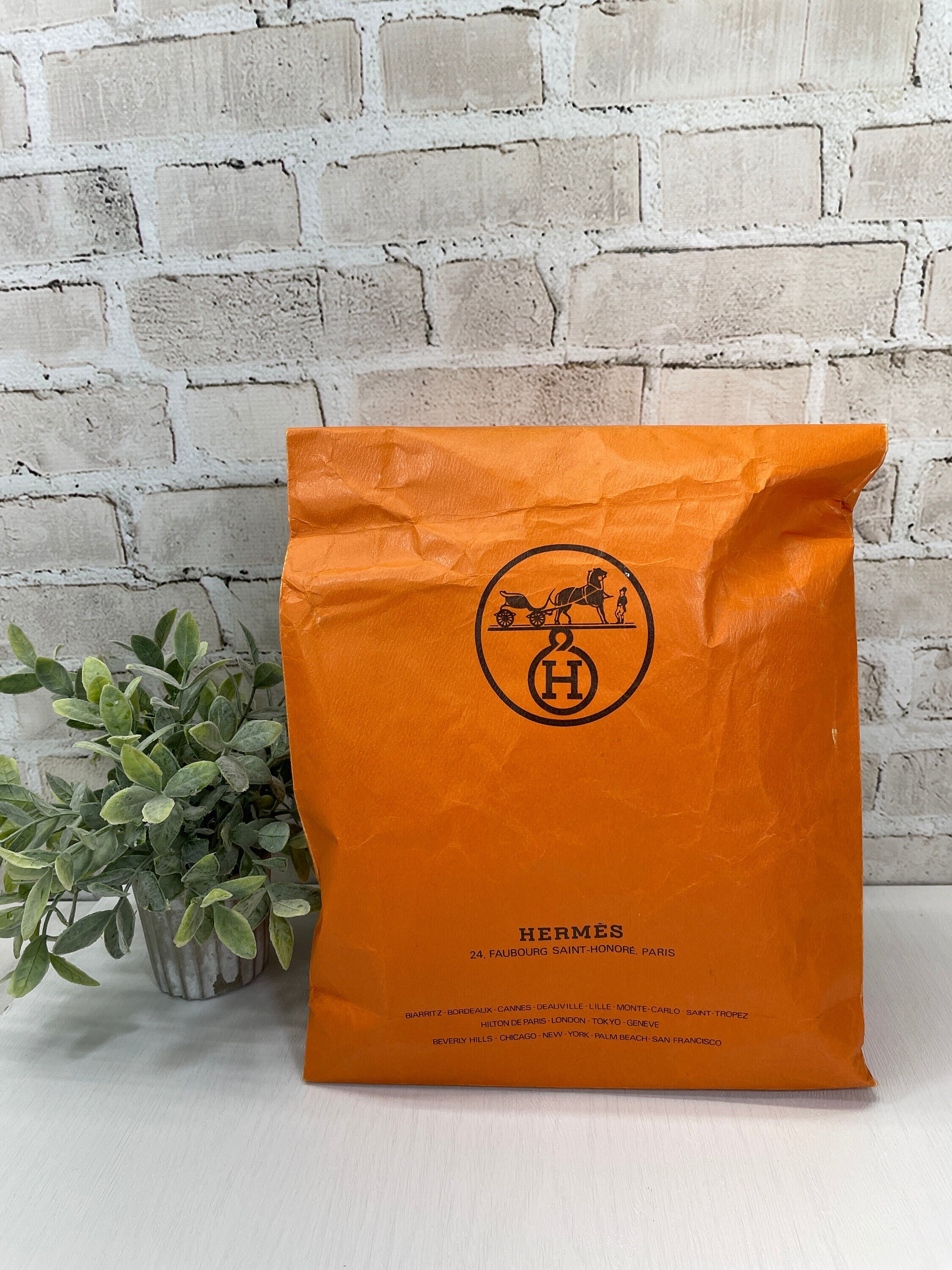 Vintage Hermes Bag From France 20 X 11 Paris Genuine Designer Orange With Black Lettering Etsy UK