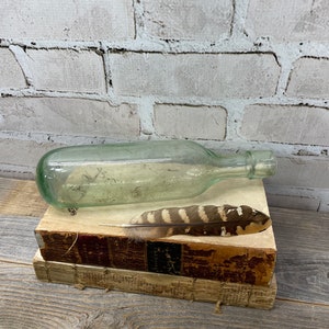 Antique Bottle- Round Bottom- Blob Top Rare Bottle Blue Green Glass- Vintage Soda Bottle- 1800&#39;s Collectible Bottle- Torpedo Bottle