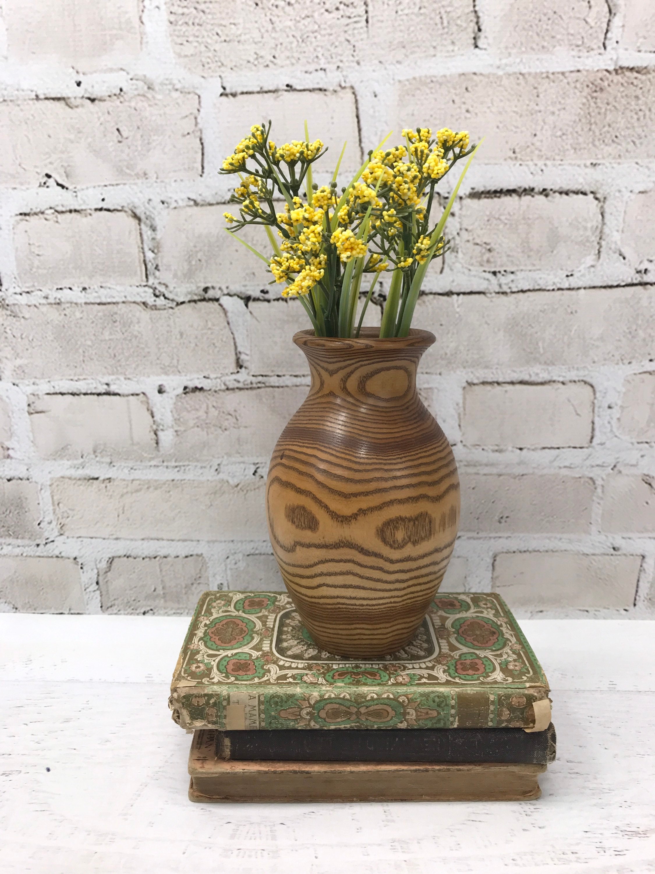 Hand Turned Wooden Vase Natural Grain Woodland Decor Cabin Etsy