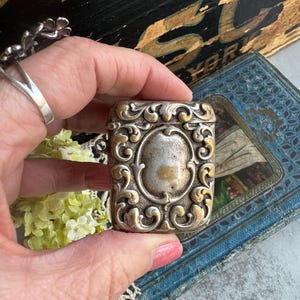 Antique Match Vesta, French Silver Plated Repousse Match Case, Edwardian Chatelaine Match Holder