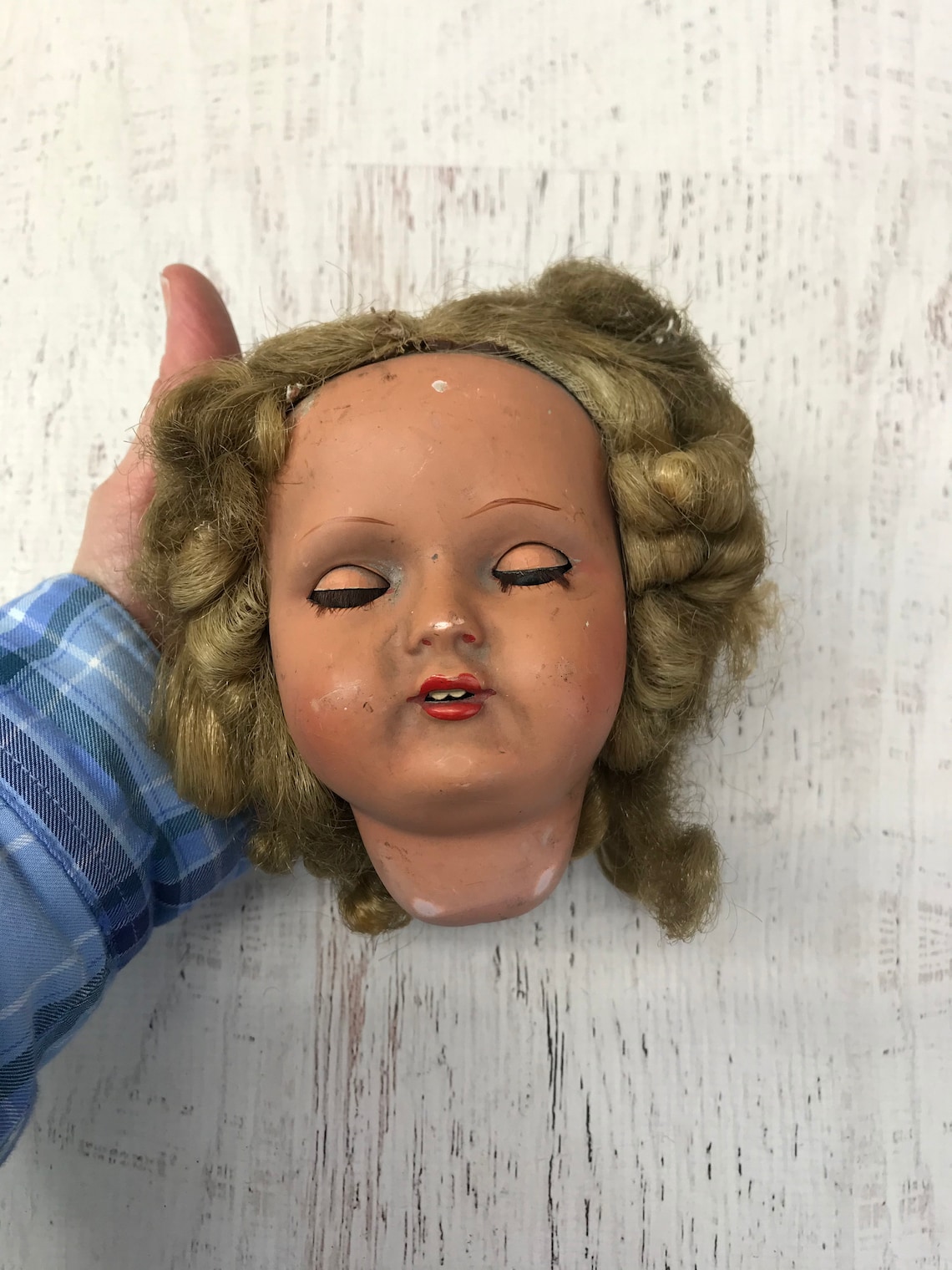 Vintage French Doll Head Porcelain Hand Painted with Sleepy Etsy
