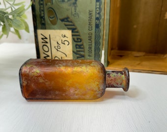 Brown Iridescent Bottle- Antique Collectible Bottle with Rainbow Colors- John Wyeth & Brother Collectible Apothecary- Medical