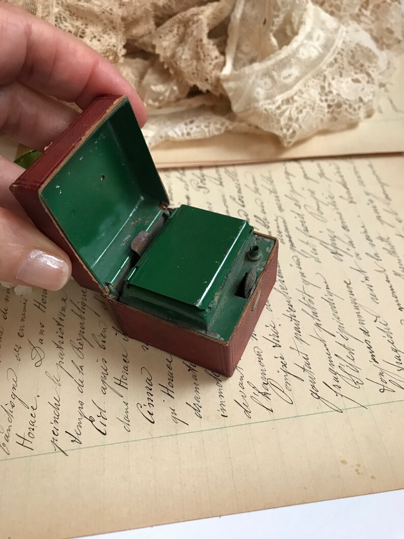 Travel Inkwell Calligraphy Collectible French Portable Travel Ink Well Antique Inkwell In Leather Box