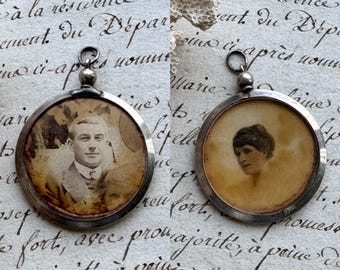 Antique Double-Sided Photo Locket Pendant, Victorian Era Portrait Keepsake