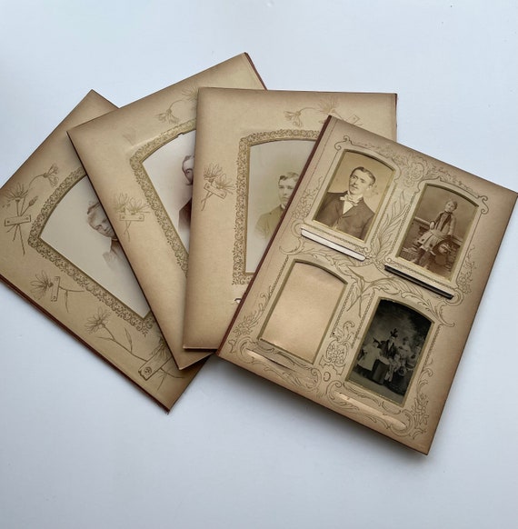 Antique Photo Album Pages Double Sided With 8 Photographs Ornate