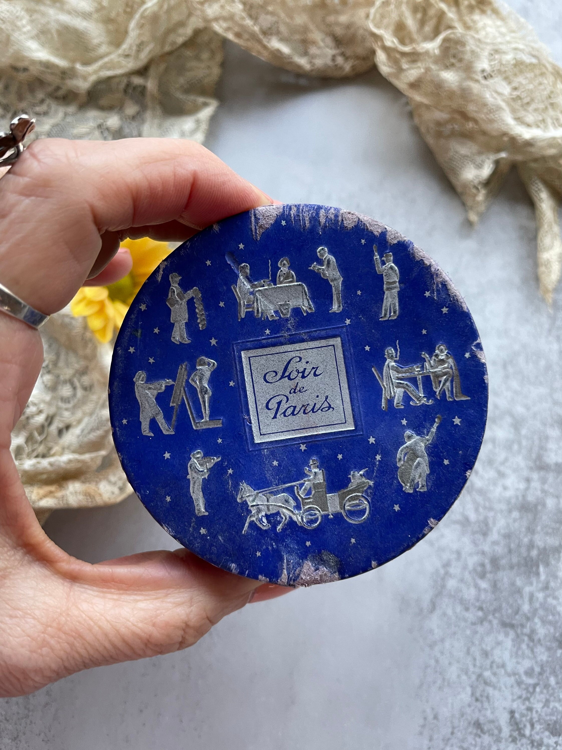 Vintage Soir De Paris Bourjois Powder Container: Blue