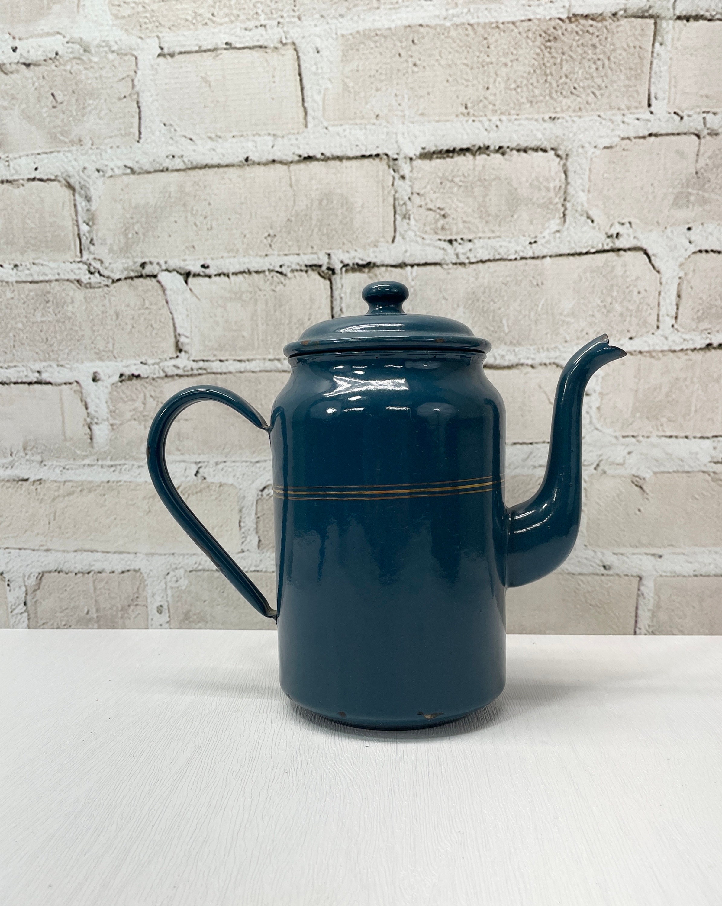 Vintage French Enamelware Coffee Pot - Blue and White – House of