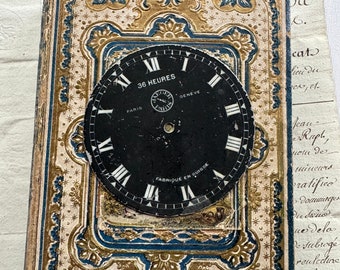 Cadran vintage - Français - Métal - Typographie argentée et noire - Pièces d'horloge - Steampunk