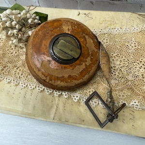 Antique Leather Measuring Tape with Handmade iron Hook- Early 1900&#39;s Industrial Tool