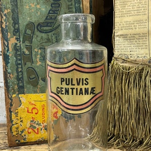 Antique French Apothecary Bottle with Gold Label Cabinet of Curiosities 1800&#39;s Druggist