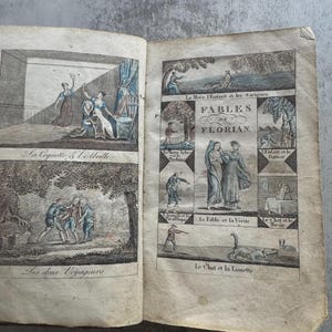 Antique 1836 Fables de Florian Book: Illustrated French Literature, Leather Cover