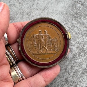 Antique 19th Century Cycling Medal in Partial Case, High Wheel Bicycle Award