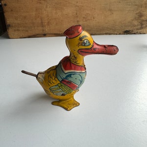 Vintage Tin Duck Toy, Wind Up Litho Duck by J. Chein Made in USA, Non Working Waddling Duck, Collectible