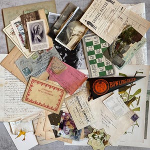 Gran lote de efímeras de papel, páginas escritas a mano, postales, artículos franceses, recibos, etiquetas, técnicas mixtas para scrapbooking y collage