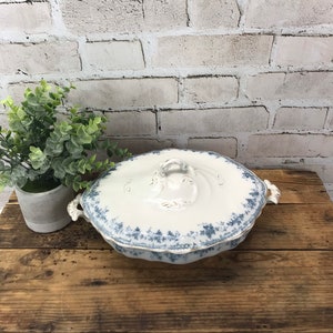 Vintage Furnivals Ltd. Walden Tureen England Blue and White Porcelain with Gold Rim Covered Serving Dish image 3