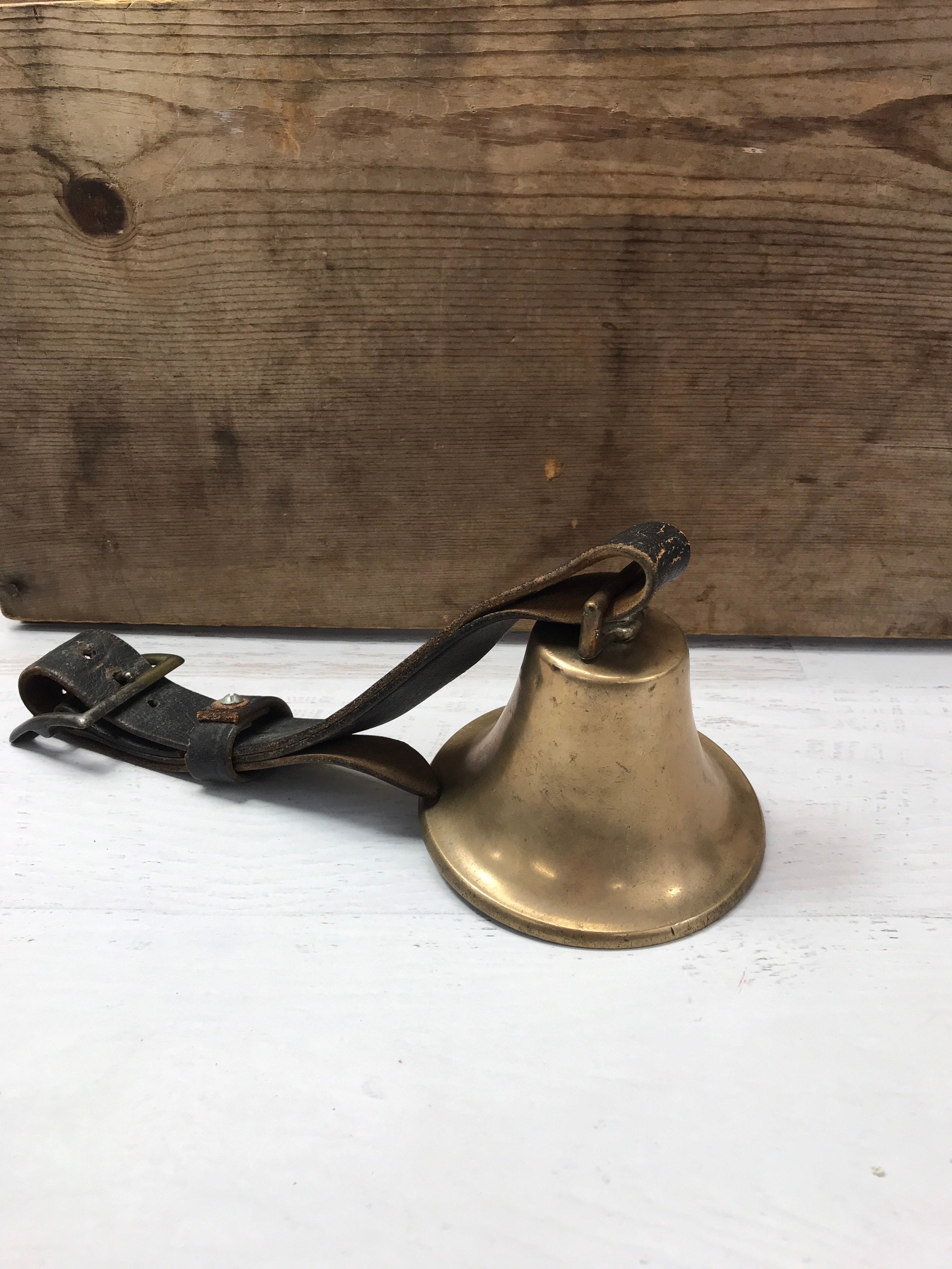 Vintage Brass Bell on Leather Strap with Buckle Rustic Decor Etsy