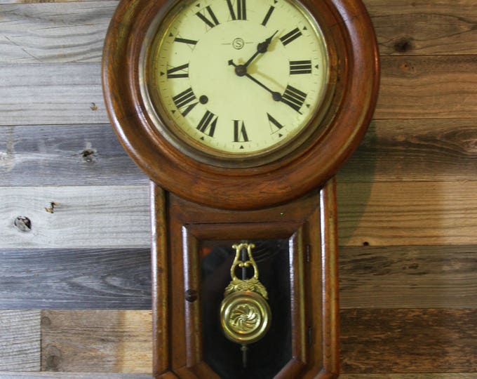 Antique Wood CLOCK Trademark S Winding With Key and Pendulum Etsy