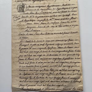 Antique French Legal Document 1800&#39;s, Handwritten with Official Stamp, Paper Ephemera