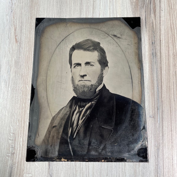 Large Victorian Tintype Picture of Man- Early Photography Antique Photo Portrait