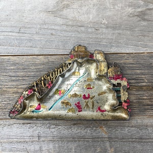Vintage Souvenir of Virginia Ashtray Metal Tray Embossed Metal- Made in Japan- State Landmarks Travel Collectible