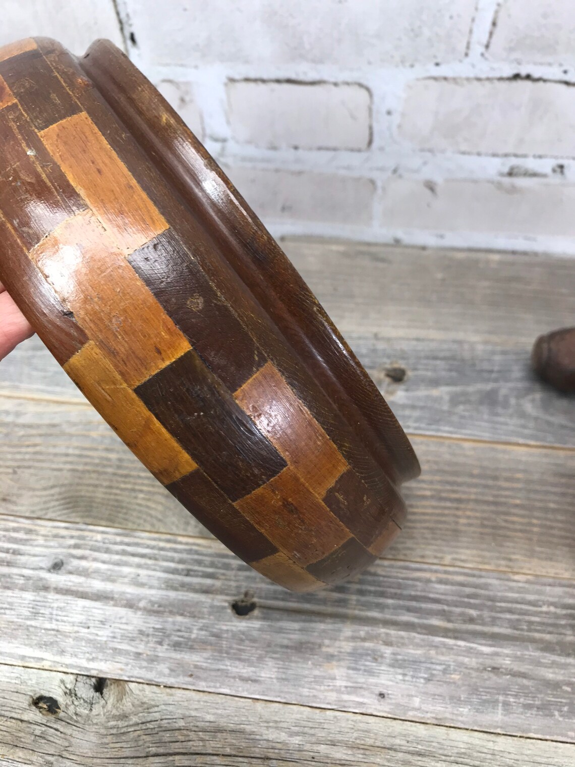 Vintage Wooden Nut Bowl with Mallet Hammer Mid Century Decor Etsy