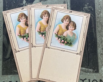 Color Illustrated Cards (3) with Pretty Ladies- Paper Ephemera- Collage or Altered Art Supply- Early 1900&#39;s