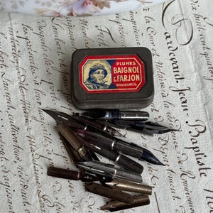 Antique Dip Pen Nibs in Original Tin: French Calligraphy Collectible