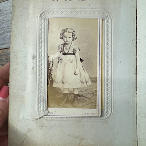 Antique French Photo Album with Family Portraits- Red Embossed Cover- 1800&#39;s CDV Album with Handwritten Names