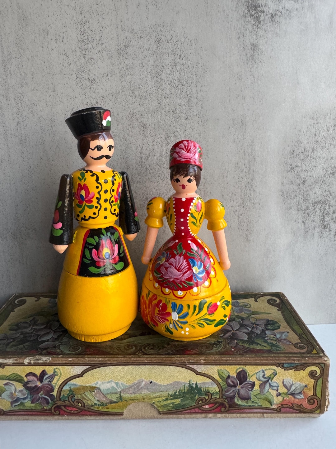 Vintage Hungarian Folk Art Dolls Budapest Wooden Hand Painted vintage-hungarian-folk-art-dolls-budapest-wooden-hand-painted