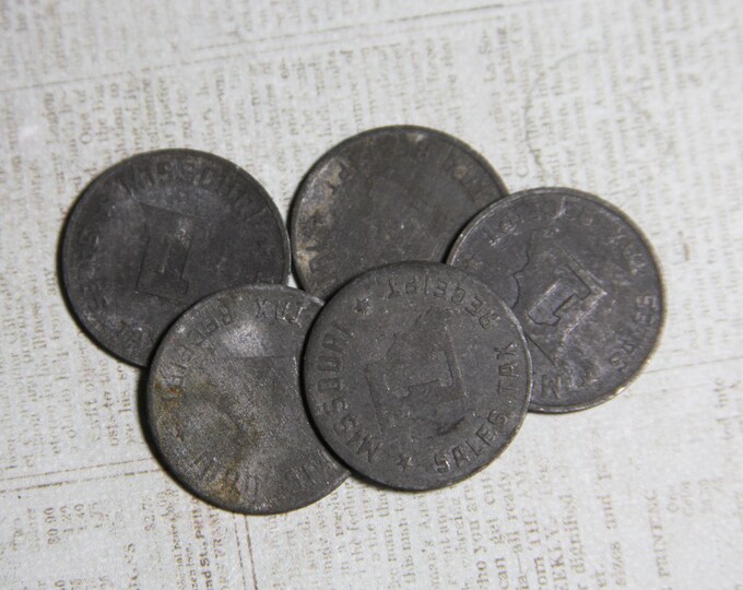 Vintage Coins 5 Missouri Sales Tax Receipt Coin Silver Colored Mixed Media Supply Altered