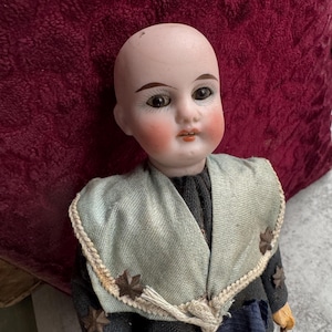 Antique Bisque Sailor Doll, 19th Century German Doll with Glass Eyes and Original Clothing, Collectible