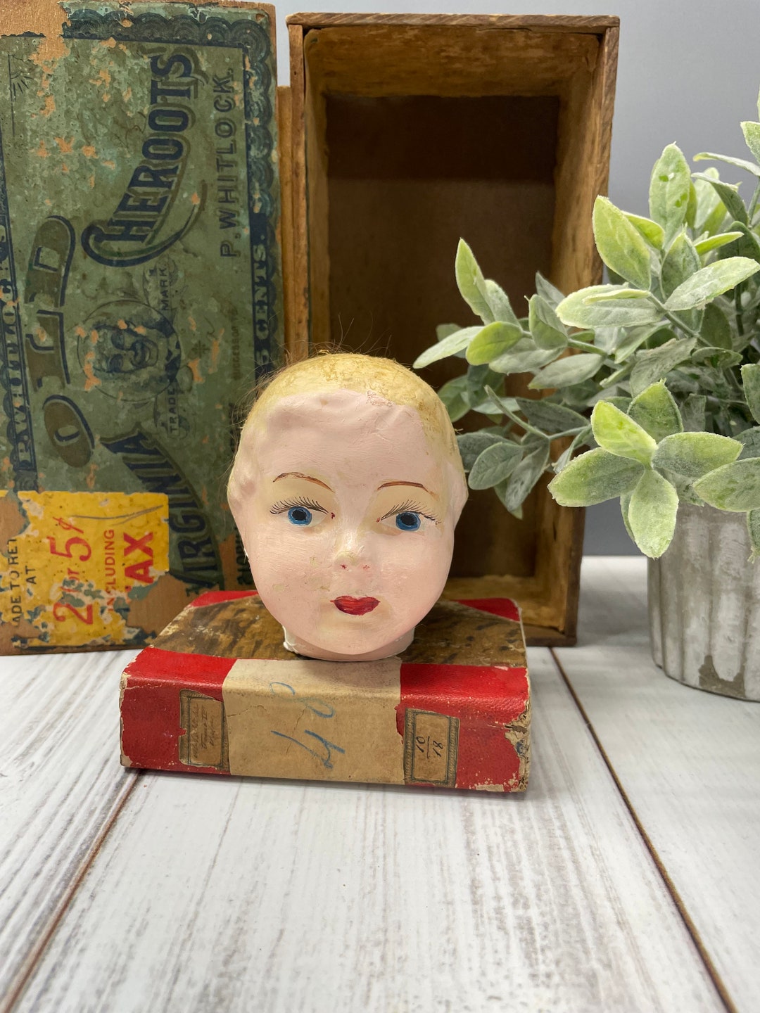 Antique Doll Head Paper Mache Doll Parts Oddity Vintage Papiermâché Etsy